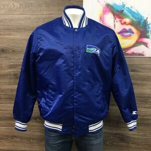 Starter Seattle Seahawks Satin Varsity Jacket Mens XL Blue Vintage Bomber NFL‎